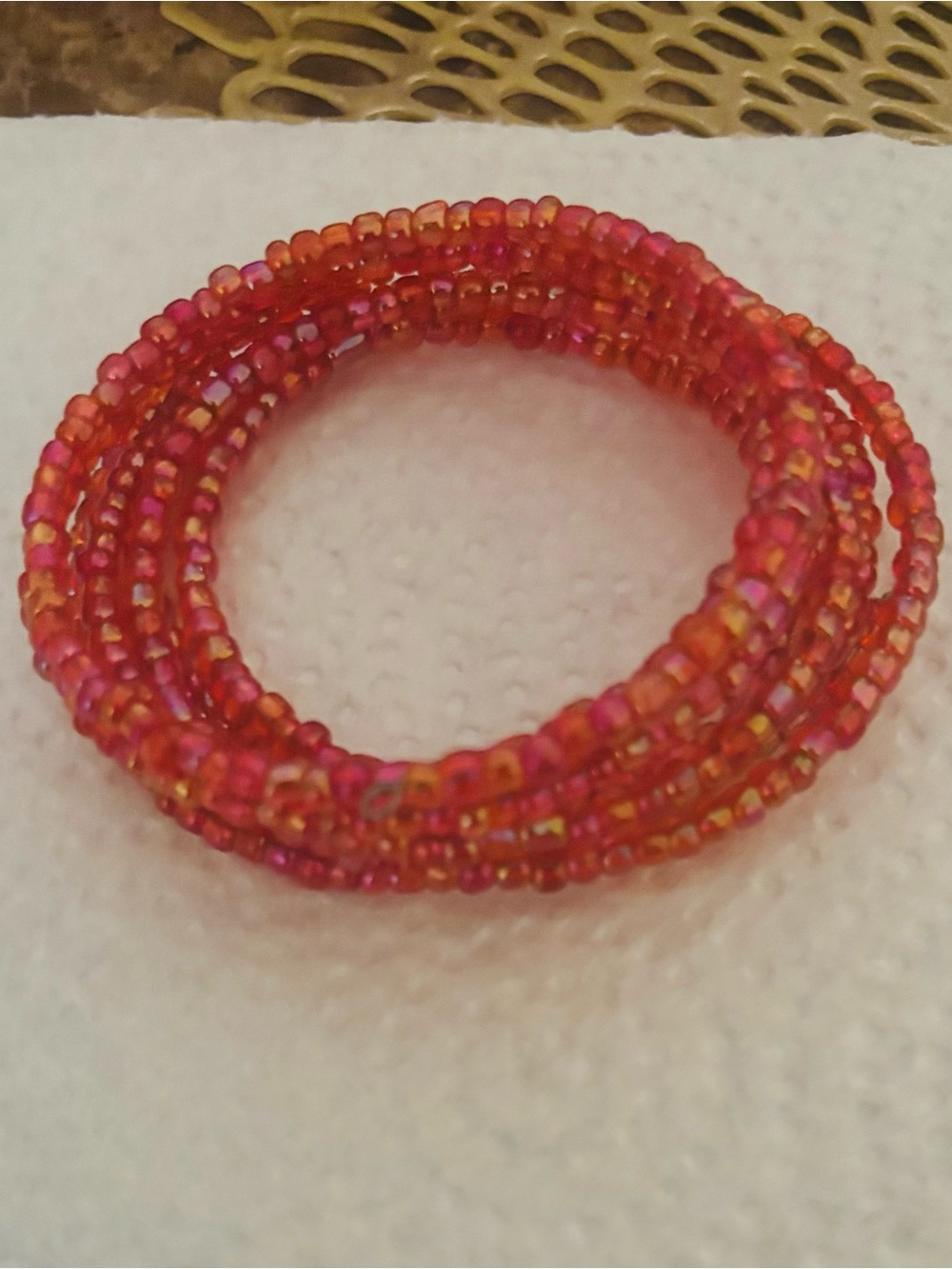 Handcrafted Red-Pink Seed Bead Coil Bracelet